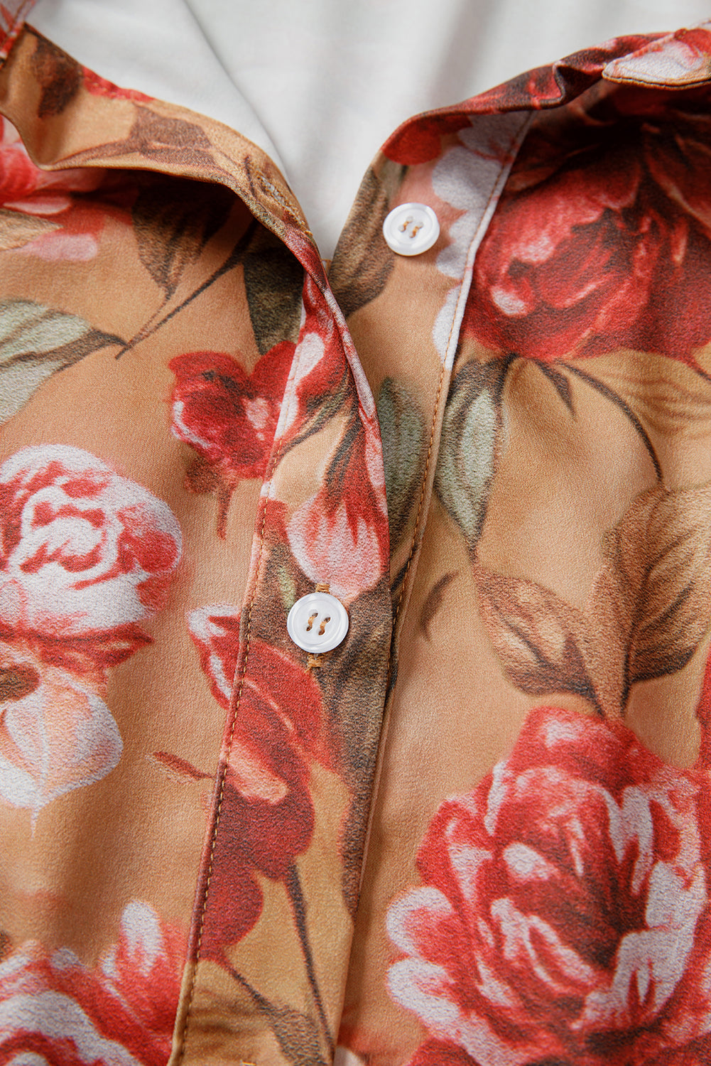 Vintage Floral Print Shirt Style Half Button Long Sleeve Ruffle Mini Dress