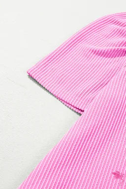 Corded Knit Crew Neck Puff Sleeve Shift Mini Dress