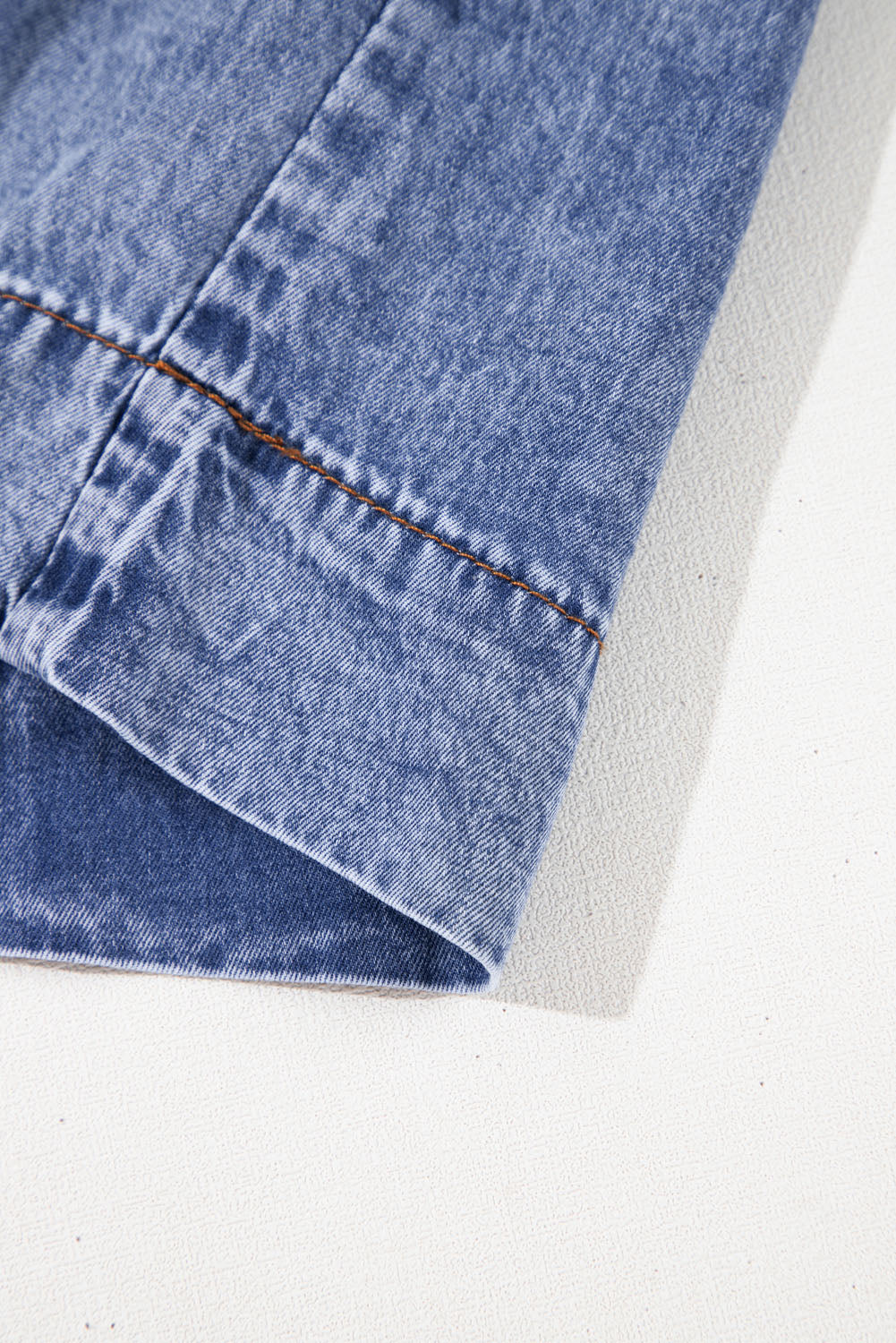Tie V Neck Tucking Detail Short Sleeve Denim Shift Dress