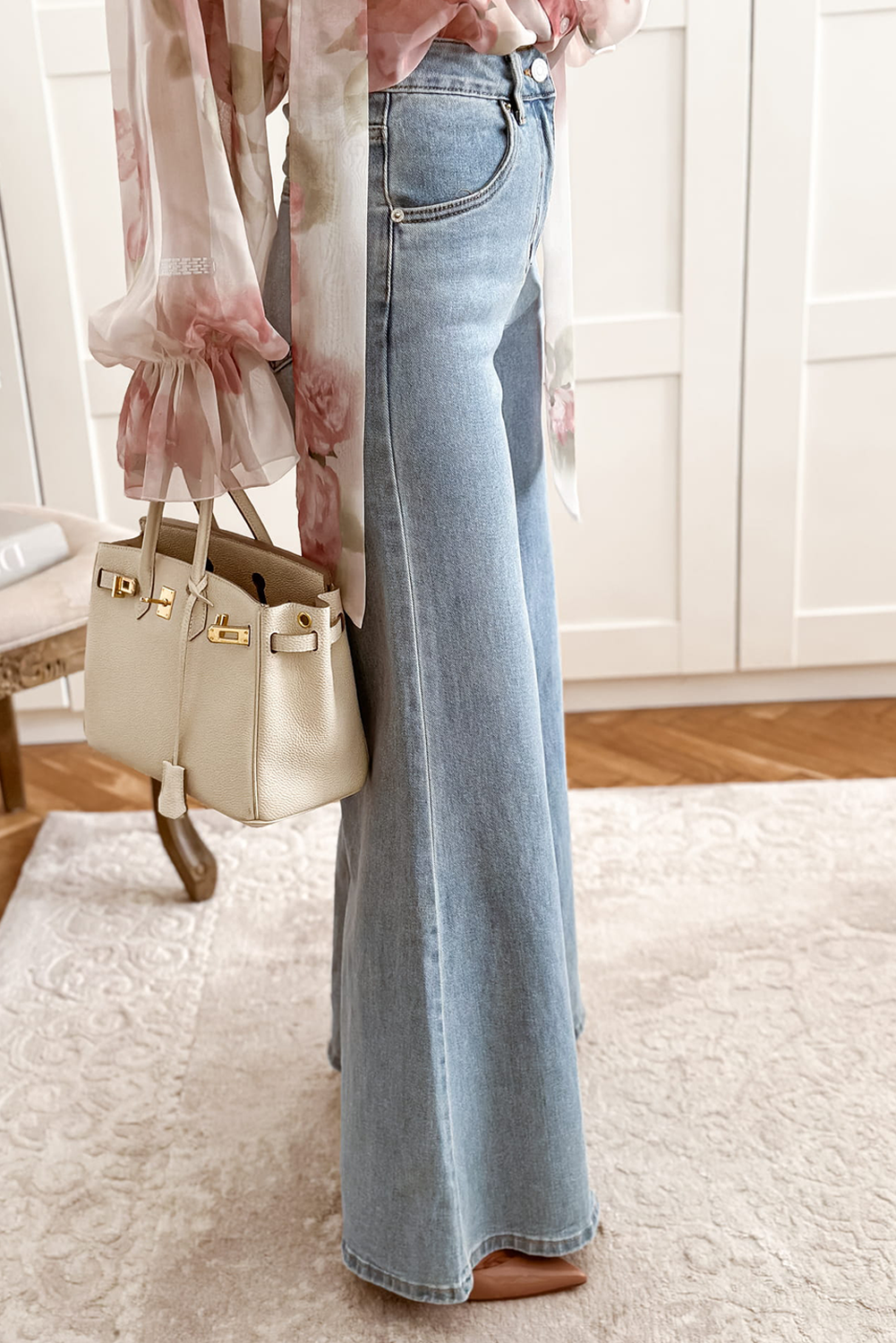 High Waist Button Zip Fly Bell Bottom Jeans