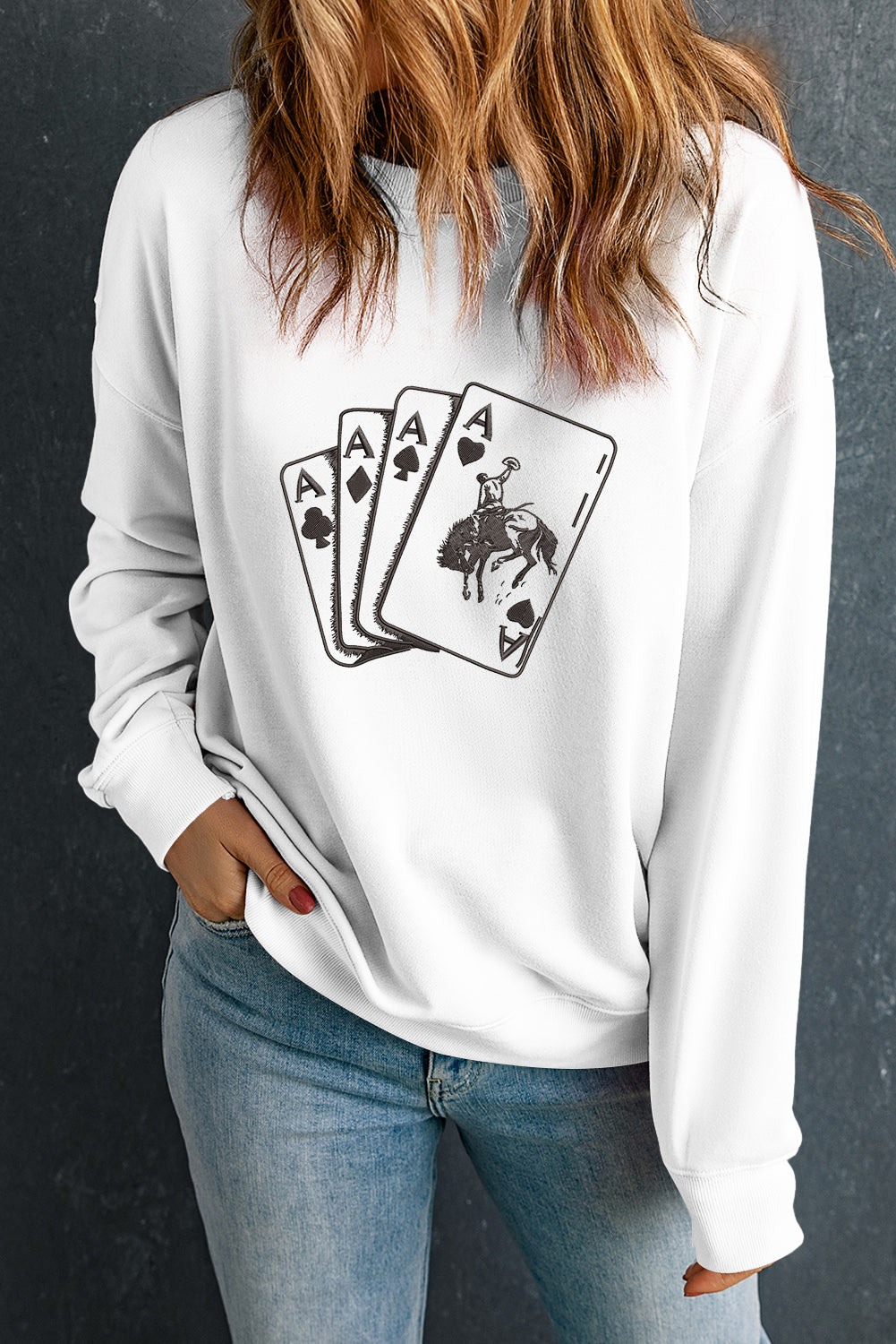 Ace Card Cowboy Graphic Trendy Sweatshirt