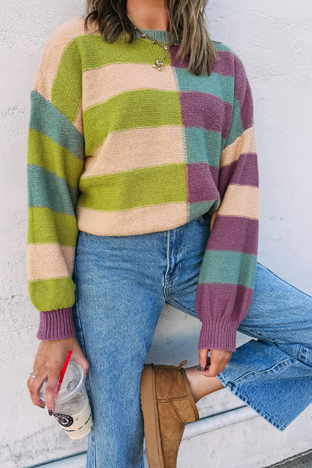 Drop Shoulder Ribbed Edge Casual Sweater