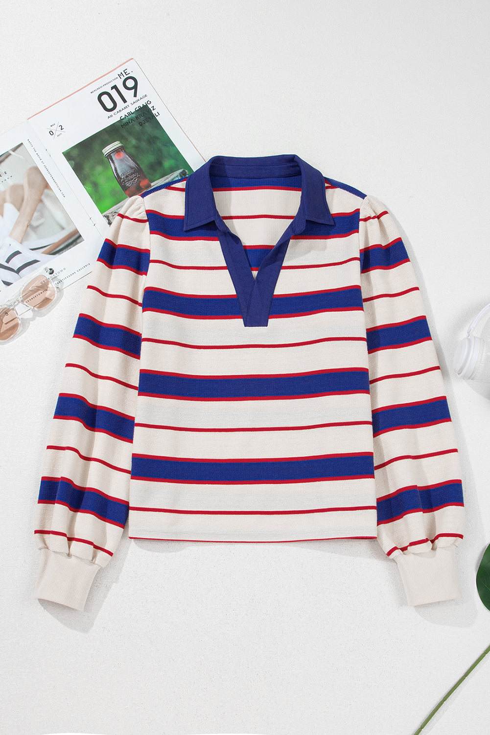 Color Block V Neck Loose Fit Sweatshirt