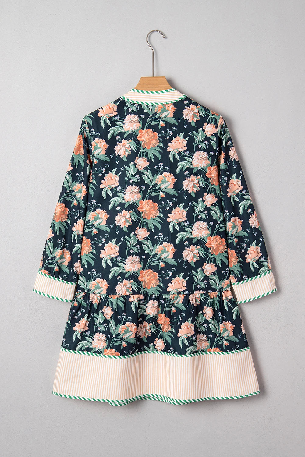 Neck Long Sleeve Ruffle Hem Shift Mini Dress