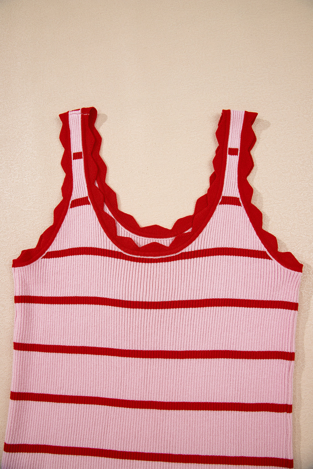 Striped Scalloped Edge U Neck Sleeveless Sweater Vest