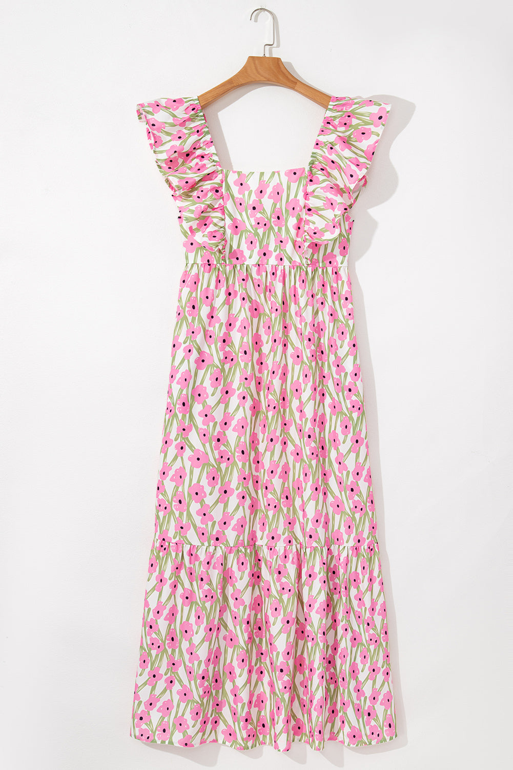 Floral Print Square Neck Ruffled Strap Maxi Dress