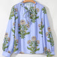 Floral Print Button Tie Neck Long Puff Sleeve Blouse