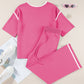 Contrast Trim Half Sleeve Top Drawstring Pants Loose 2pcs Sweater Suit