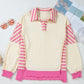 Stripe Colorblock Collared French Terry Top