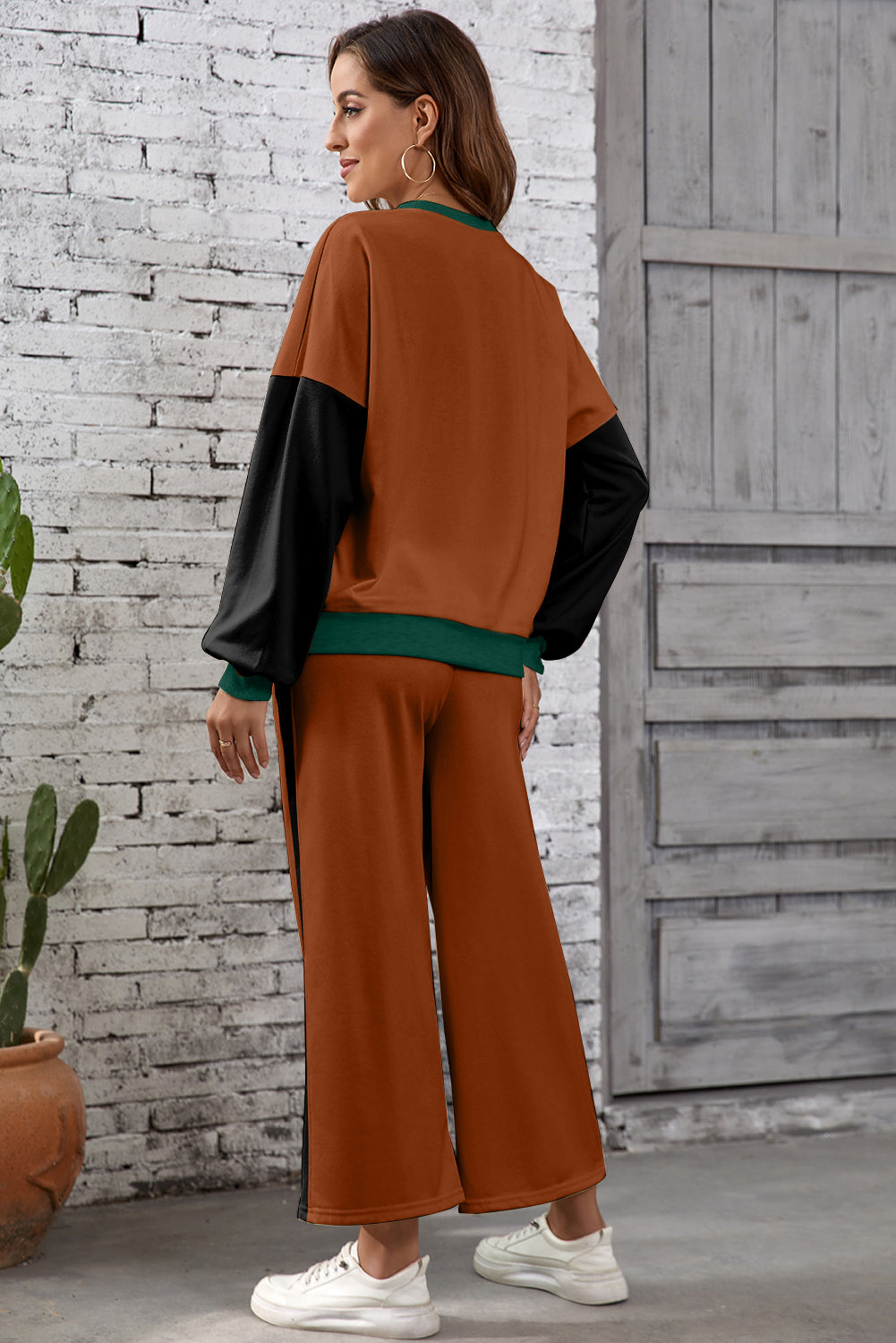 Block Pullover Loose Pant Set
