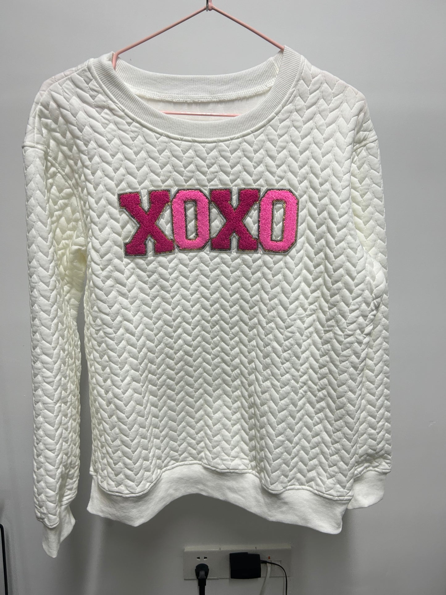 XOXO Glitter Chenille Cable Knit Sweatshirt