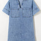 Short Sleeve Collared Patched Pocket Denim Mini Dress