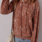 Floral Twisted Rib Drawstring Kangaroo Pocket Hoodie