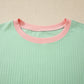 Cream Soft Ribbed Color Block Trim Casual Short Set