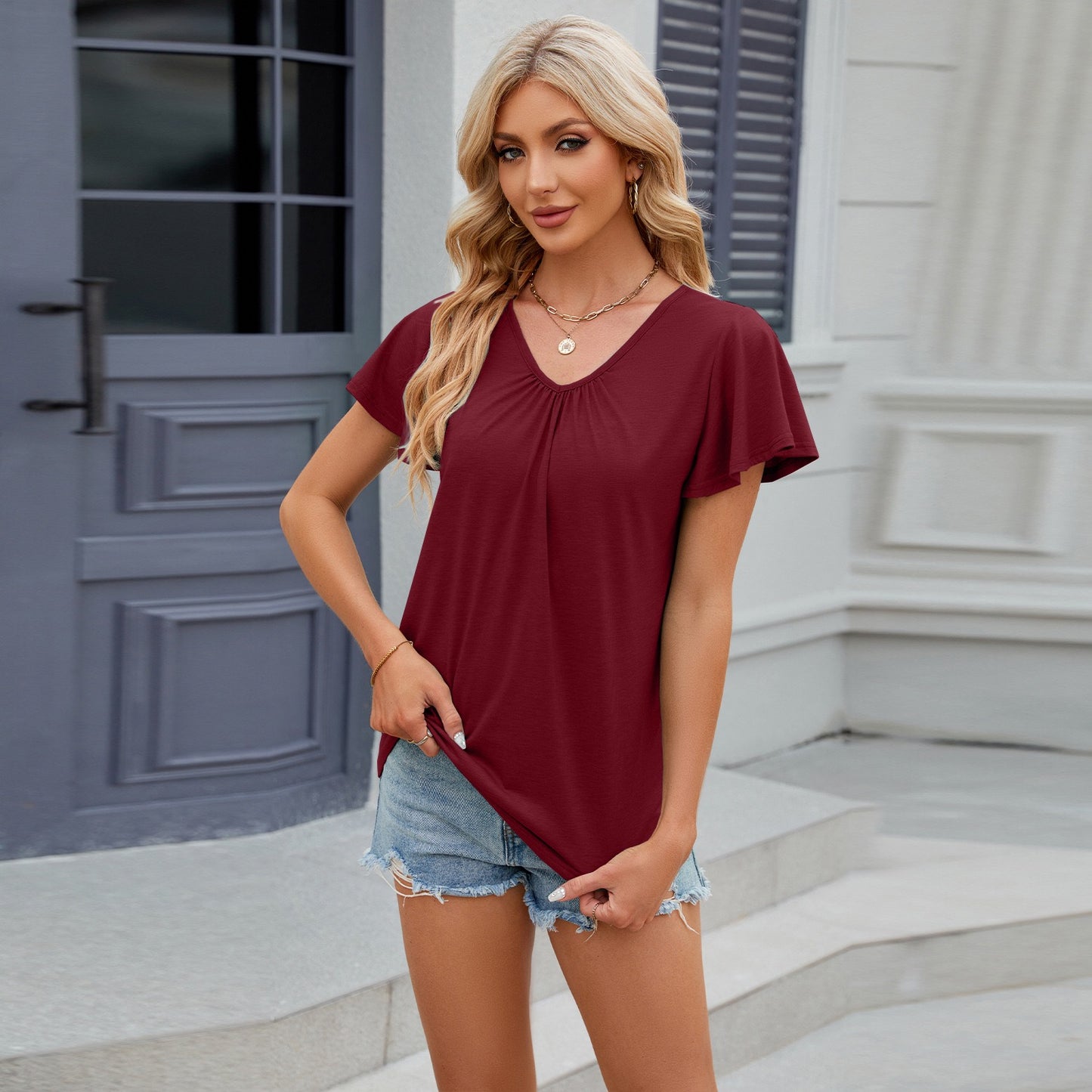 V-neck Loose Short-sleeved T-shirt