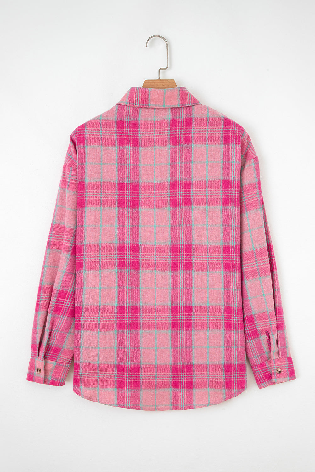 Plaid Print Rounded Hem Long Sleeve Shirt with Pockets