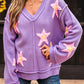 Brushed Star Graphic V Neck Drop Shoulder Oversize Sweater