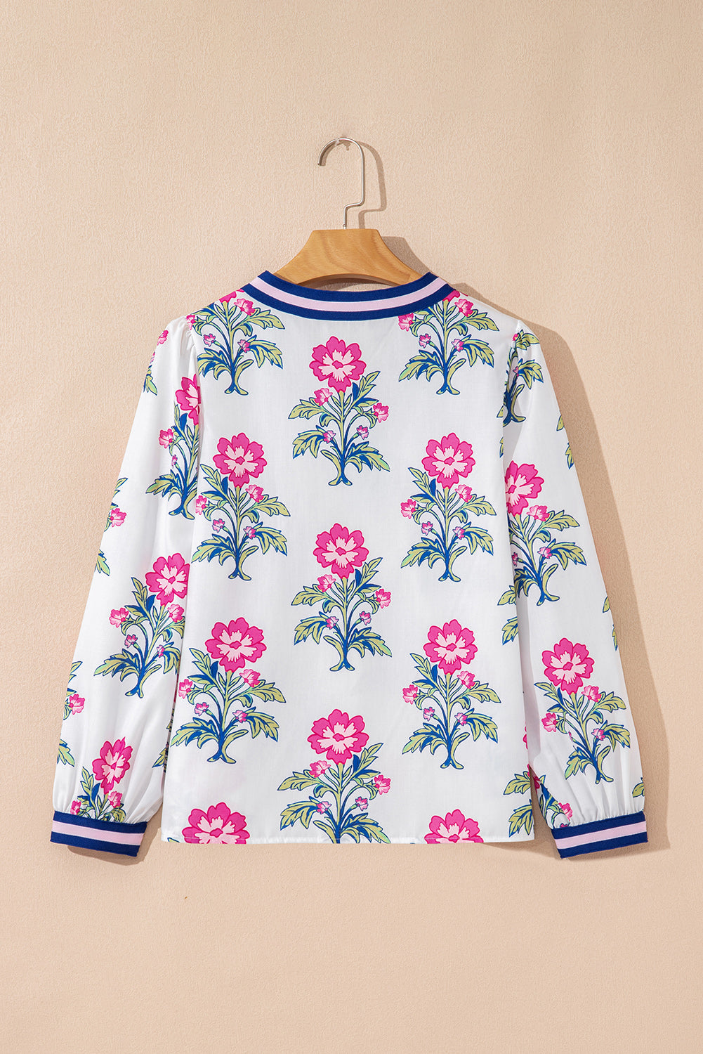 Floral Print Striped V Neck Blouse