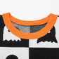 White Geometric Ghost Color Block Trim Short Sleeve Knit Sweater