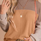 Color Block Long Sleeve Cording Loose Top