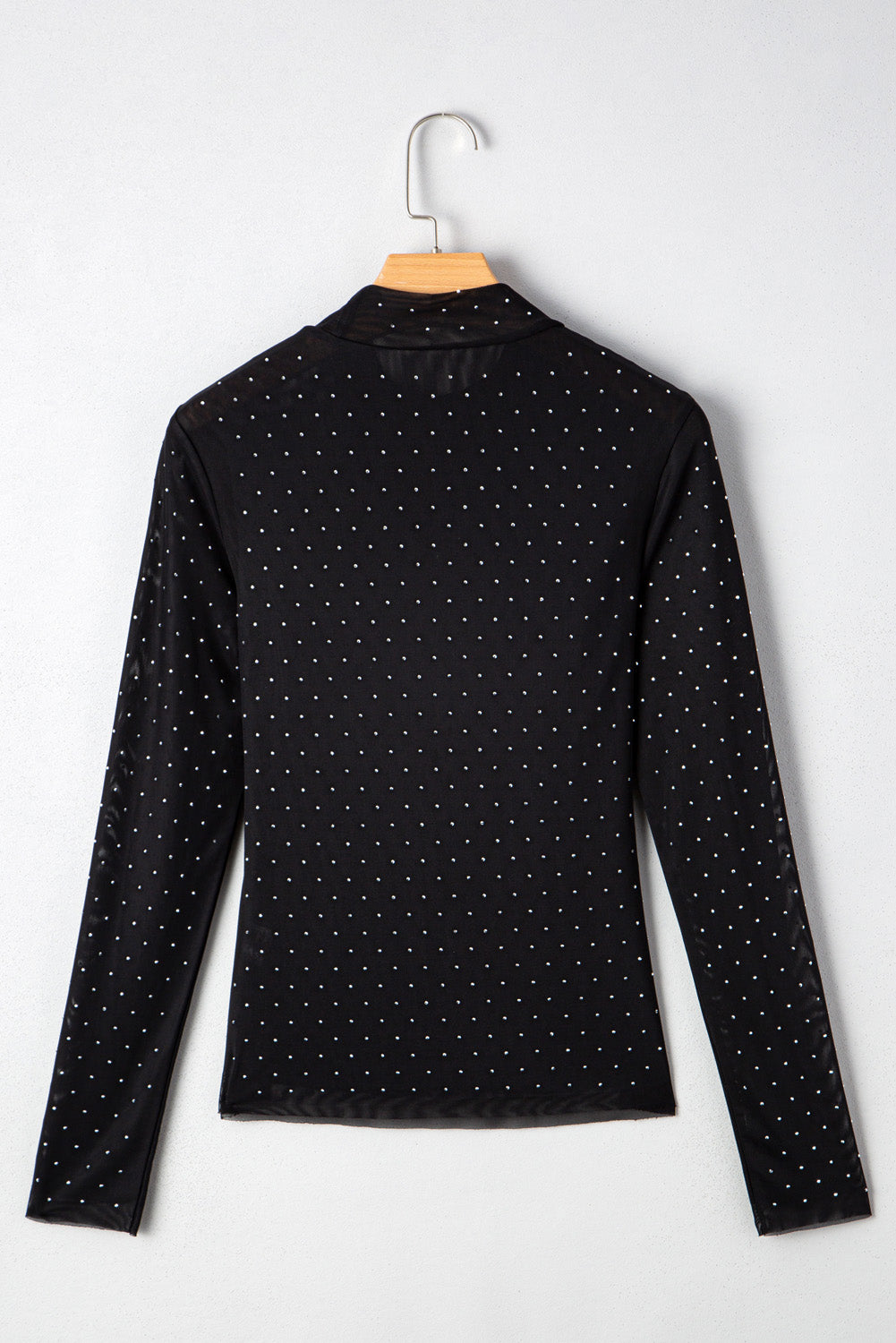 Rhinestone Embellished Mesh Long Sleeve Top