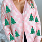 Christmas Tree Pattern Button V Neck Cardigan Sweater
