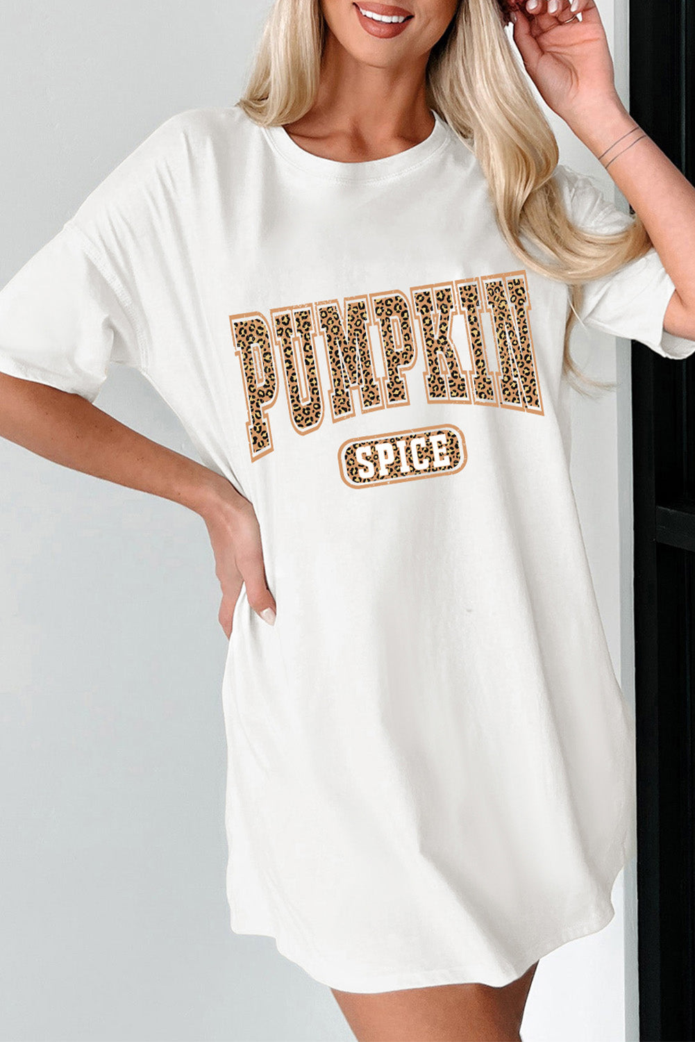 PUMPKIN SPICE Leopard Graphic Tunic T Shirt