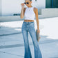 Washed Ripped Denim Flared Pants