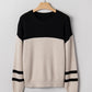 Block Knit Striped Sleeve Detail Casual Sweater