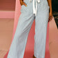 Stripe Mid Rise Drawstring Waist Jeans