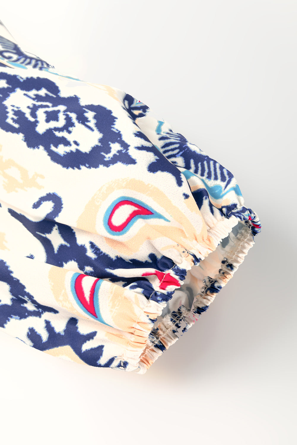 Ethnic Print Striped Split Neck Long Sleeve Flowy Mini Dress