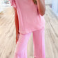 (Preorder 12.16)Pearled Textured Ruffled Sleeve Wide Leg Pants Set