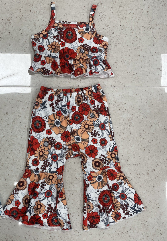 Kids Flower Suspender + Flared pant