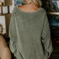 V Neck Knit Exposed Seam Drop Shoulder Loose Sweater