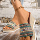 Woven Band PU Leather Wedge Slippers