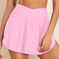 Solid Pocketed Crossover High Waist Swim Skort