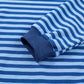 Blue Stripe Drop Shoulder Long Sleeve Pullover Elastic Waist Casual Short Set