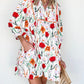 Floral Print 3/4 Puff Sleeve Ricrac Trim Mini Dress