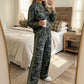 Multicolour Camouflage Patchwork Striped Detail Long Sleeve Top Casual Pants Set