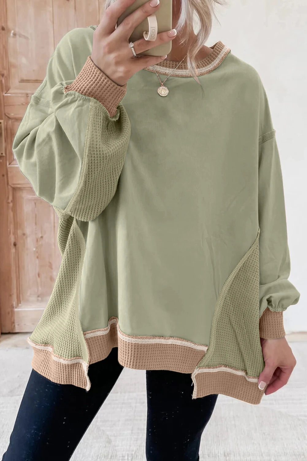 Texture Waffle Patchwork Oversize Sweatshirt