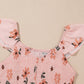 V Neck Flutter Sleeve Smocked Bodice High Waist Ruffle Maxi Dress