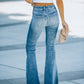 Washed Ripped Denim Flared Pants