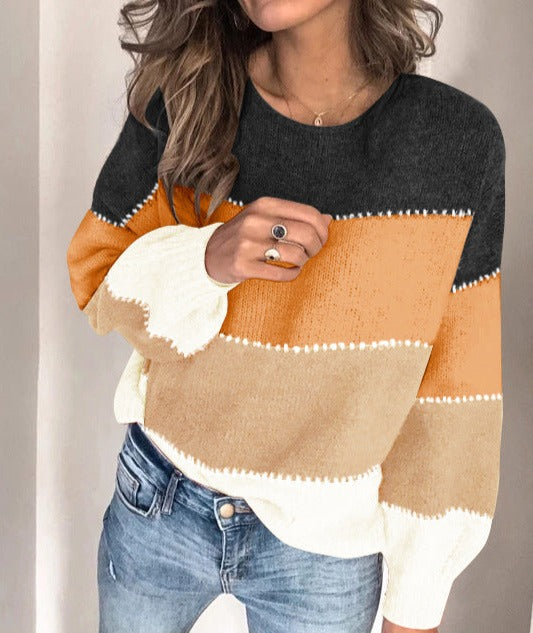 Long Sleeved Striped Knitted Sweater