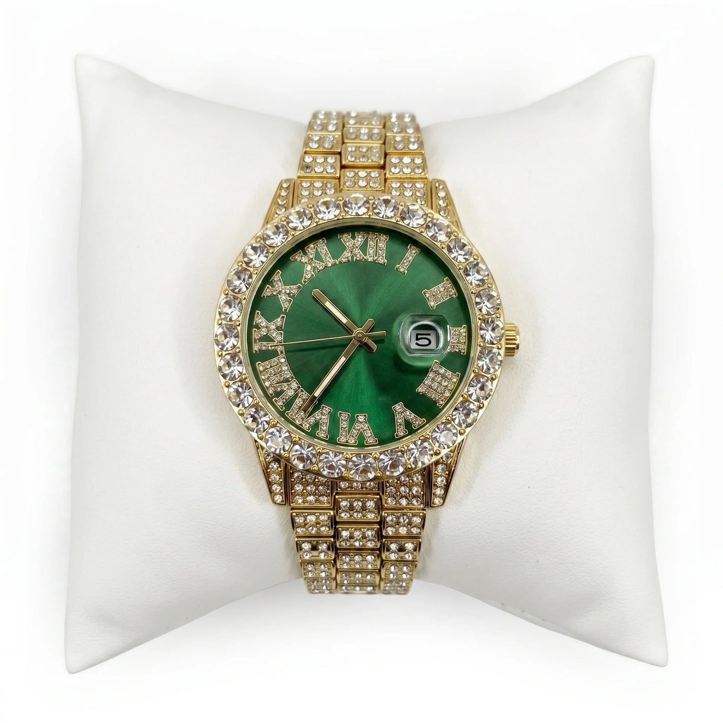 Rhinestone Green Gold Band Watch