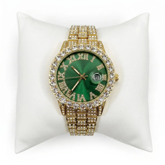 Rhinestone Green Gold Band Watch