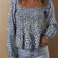 Boho Floral Print Smocked Square Neck Loose Fit Blouse