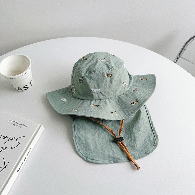 Children's Sun Protection Bucket Hat with Wide Brim and Neck Flap