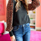 Leopard Print Ribbed Knit Blouse