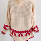 Bow Pattern Textured Open Front Baggy Cardigan