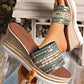 Woven Band PU Leather Wedge Slippers